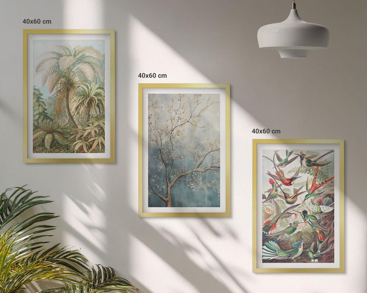 BILDER SET 3er Set - 40x60 cm Goldrahmen - Tropische Pflanzen, Vögel, Natur - Goldfarben, Kunststoff (40/60cm) - TULUP