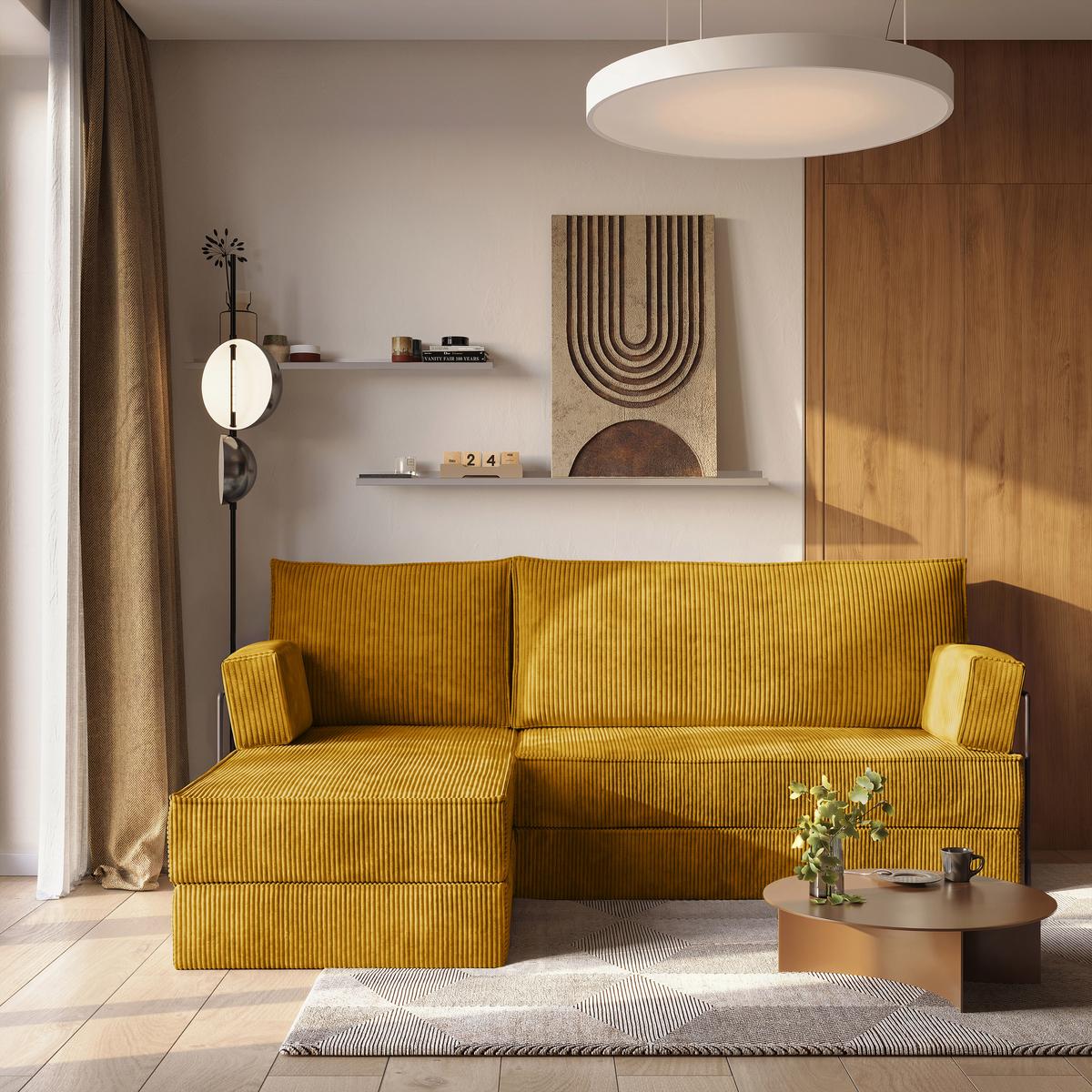 ECKSOFA NOTIA modulares Boneless Sofa mit Schlaffunktion Gelb Kordstoff - Gelb, Textil (200/120cm) - MASSENO