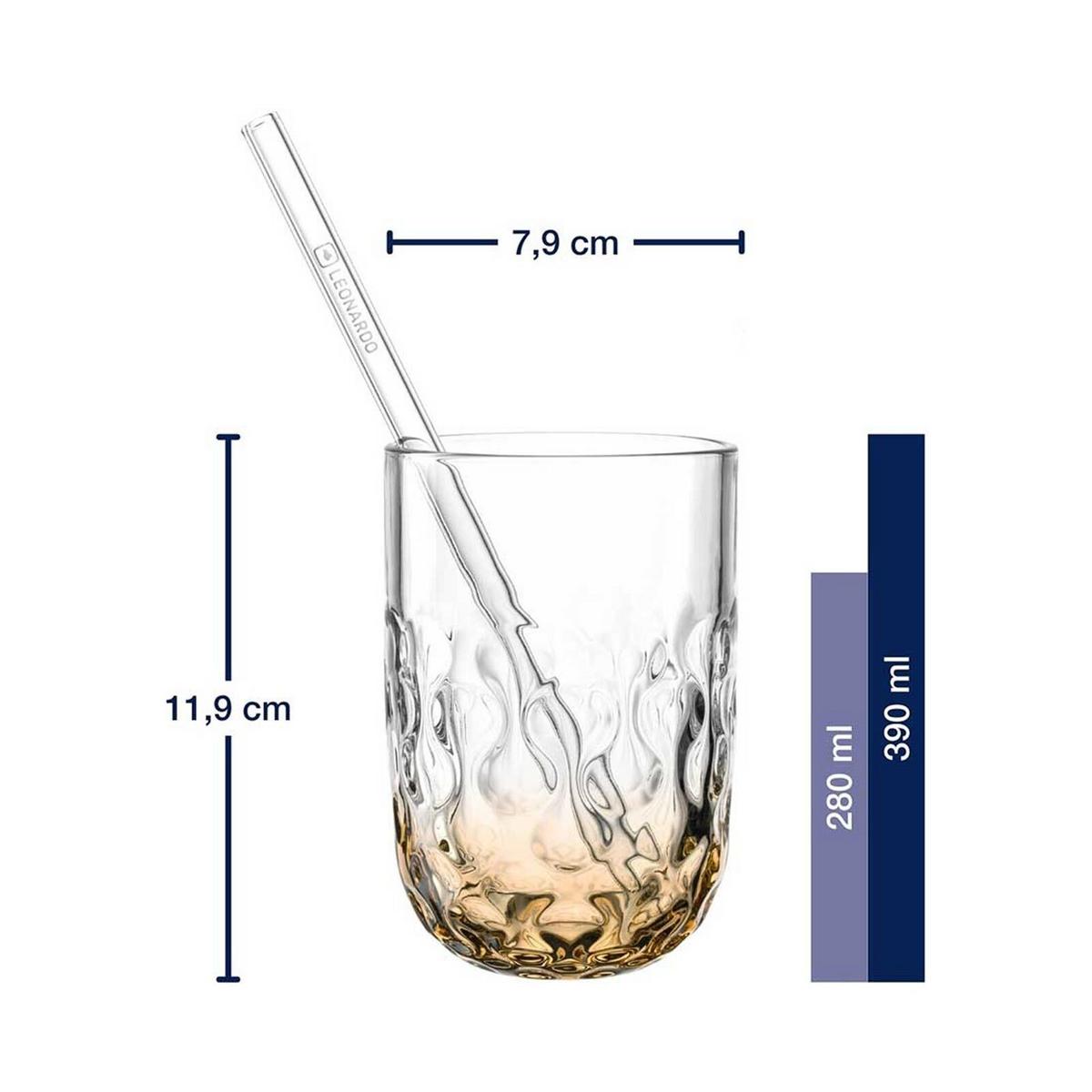CARAMEL MACCHIATO GLÄSER MIT GLASTRINKHALM (2) Gocce apricot 390 ml 6er Set - Orange, Glas (0.39L) - Leonardo Living
