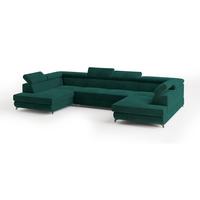 WOHNLANDSCHAFT VINTESSA Grün Velours-Stoff mit Schlaffunktion - Grün, Holz (323/89/190cm) - MASSENO