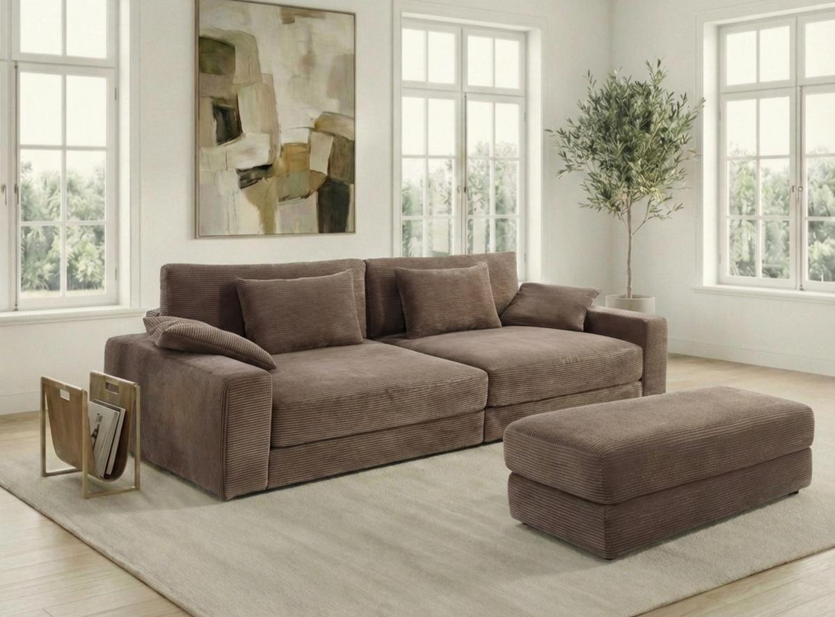 POLSTERHOCKER Federkern B124/T60/H40 cm Cord-Bezug Braun Taupe / 15258 - Schwarz/Braun, Kunststoff/Textil (124/40/60cm) - luma-home