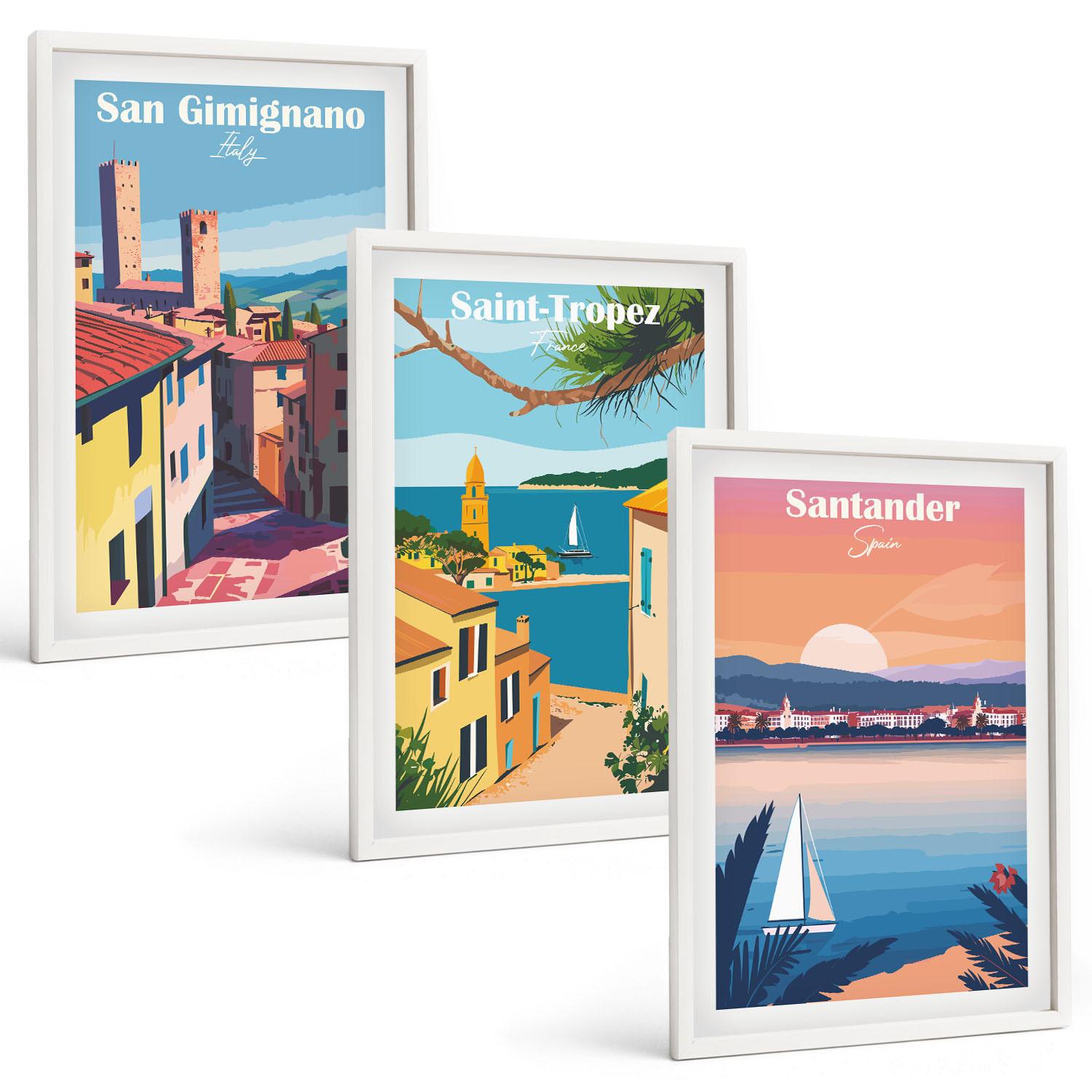 BILDER SET 3er Set - 40x60 cm Weißer Rahmen - Italienische Stadtlandschaften - Weiß, Kunststoff (40/60cm) - TULUP