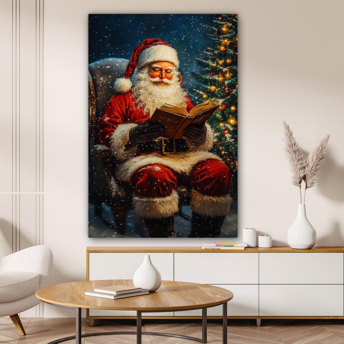 LEINWANDBILD Weihnachtsmann - Weihnachten - Winter - Weihnachtsbaum Deko Groß 90x140 cm - Bordeaux, Textil (90/140cm) - MuchoWow