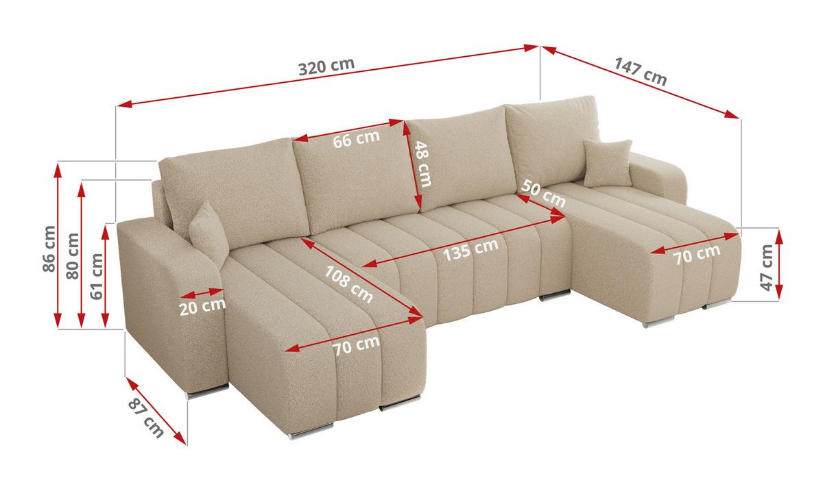 WOHNLANDSCHAFT KIRASSO U Beige Boucle - Beige/Grau, Textil/Metall (320/86/147cm) - MKS