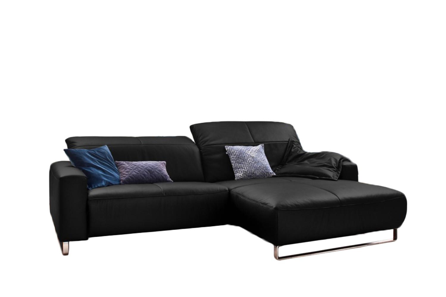 ECKSOFA MIT SITZTIEFENVERSTELLUNG YORK Schwarz Leder Relaxfunktion - Silberfarben/Schwarz, Leder (284/180cm) - KAWOLA