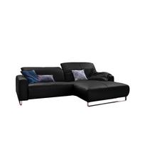 ECKSOFA MIT SITZTIEFENVERSTELLUNG YORK Schwarz Leder Relaxfunktion - Silberfarben/Schwarz, Leder (284/180cm) - KAWOLA