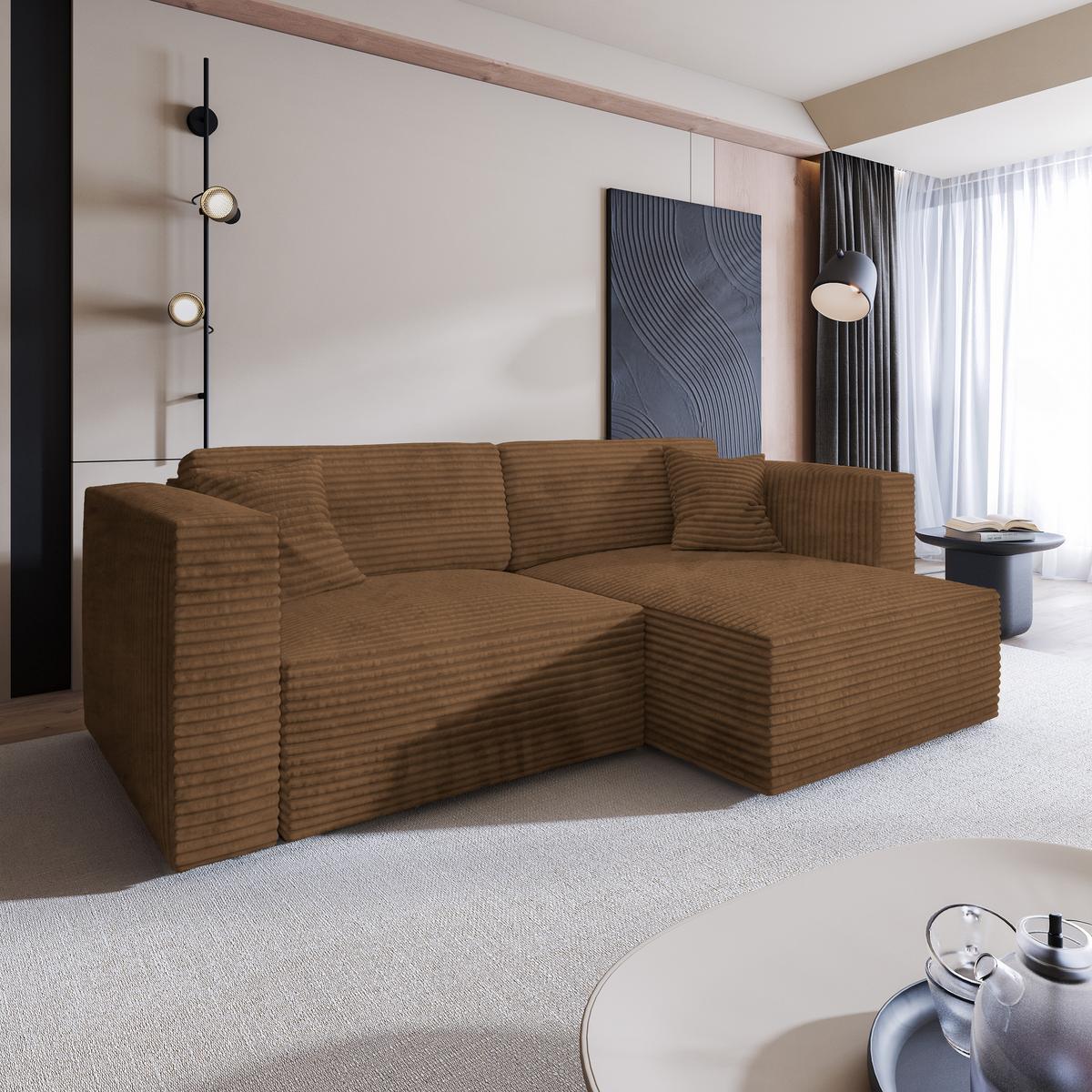 ECKSOFA NERIO Kupferfarben Kordstoff mit Schlaffunktion - Kupferfarben, Holz (245/148cm) - MASSENO