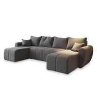 WOHNLANDSCHAFT MADISON U Hellgrau Dünner Stoff mit Schlaffunktion - Hellgrau/Schwarz, Holz/Kunststoff (311/82/145cm) - MASSENO