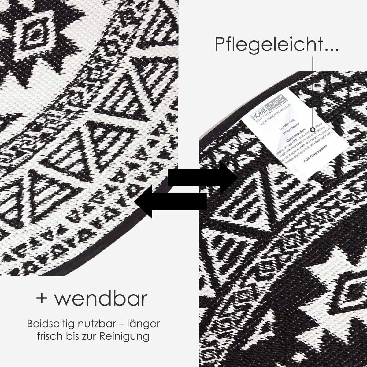 OUTDOORTEPPICH Ethno-Muster rund 180 cm - Schwarz, Kunststoff (180/180cm) - Homescapes