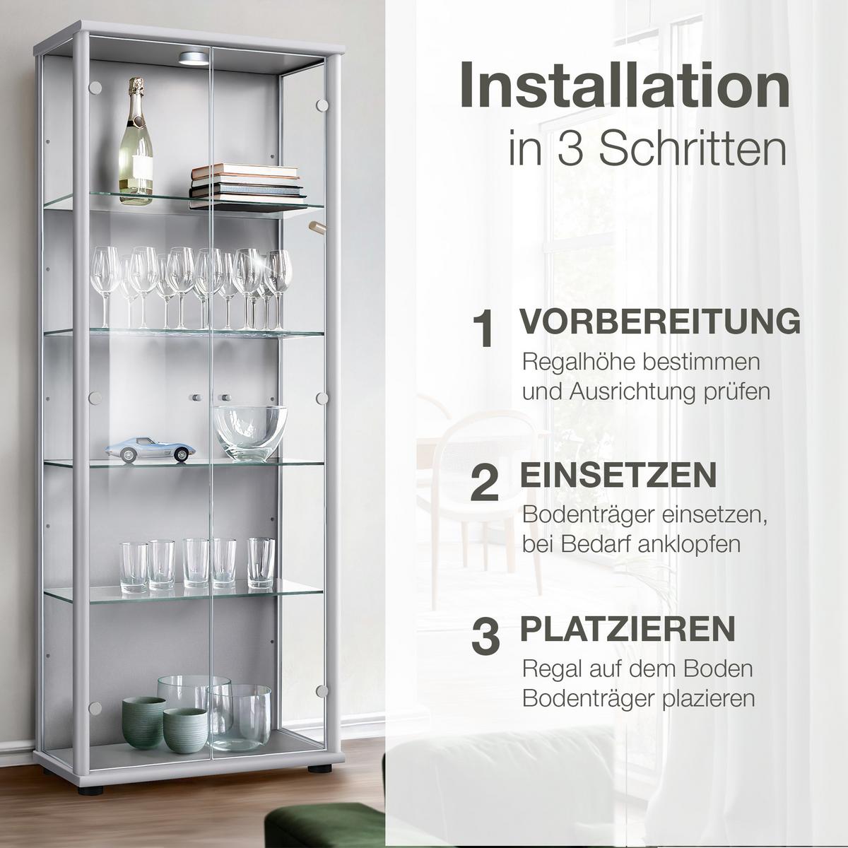 GLASBODEN 4er Set 23,6/62,5/0,4 cm für Standvitrinen 2-türig Erweiterungsset - Schwarz, Glas (62.5/0.4/23.6cm) - K-Möbel