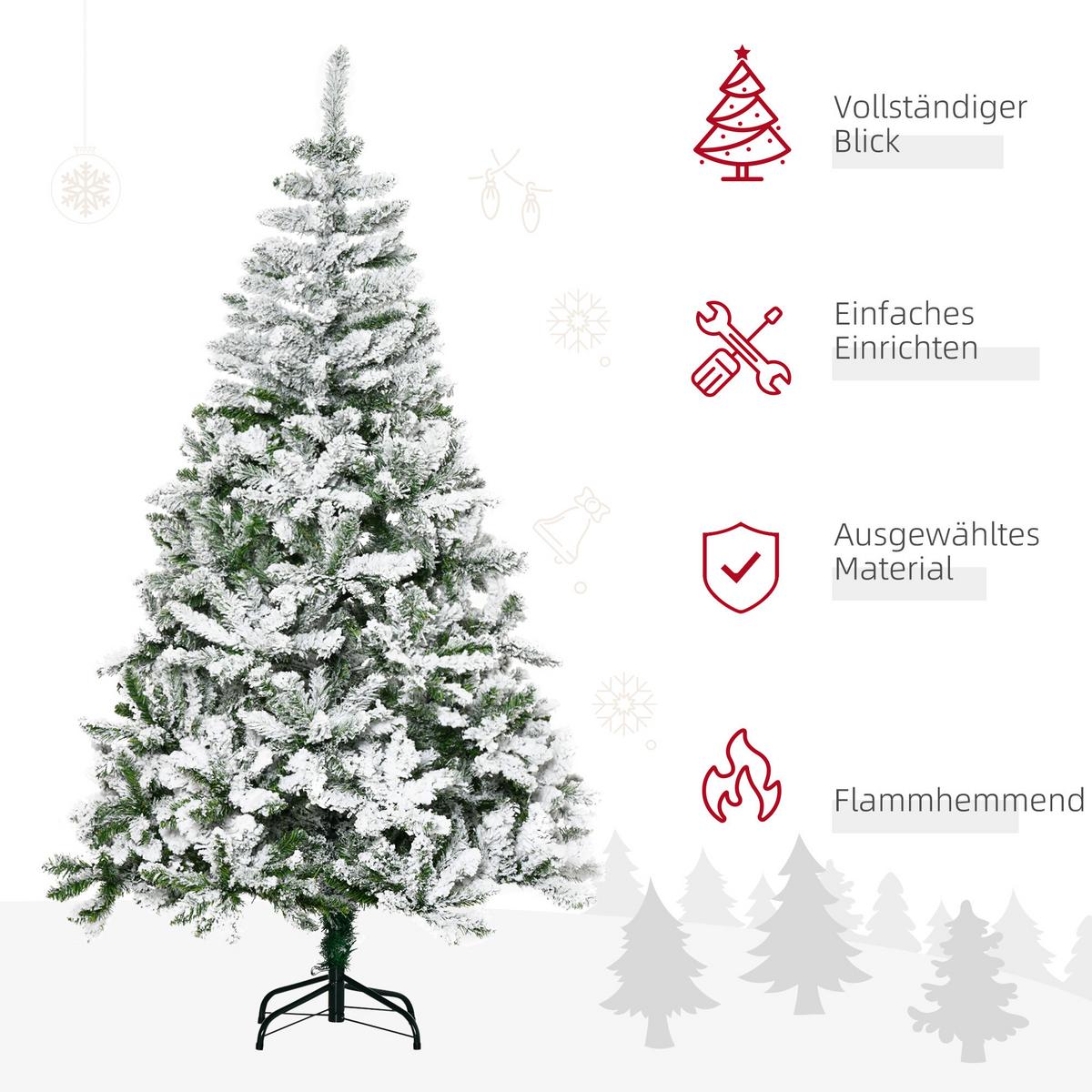 KÜNSTLICHER WEIHNACHTSBAUM mit Kunstschnee, Indoor 180 cm - Grün, Kunststoff/Metall (180cm) - HOMCOM