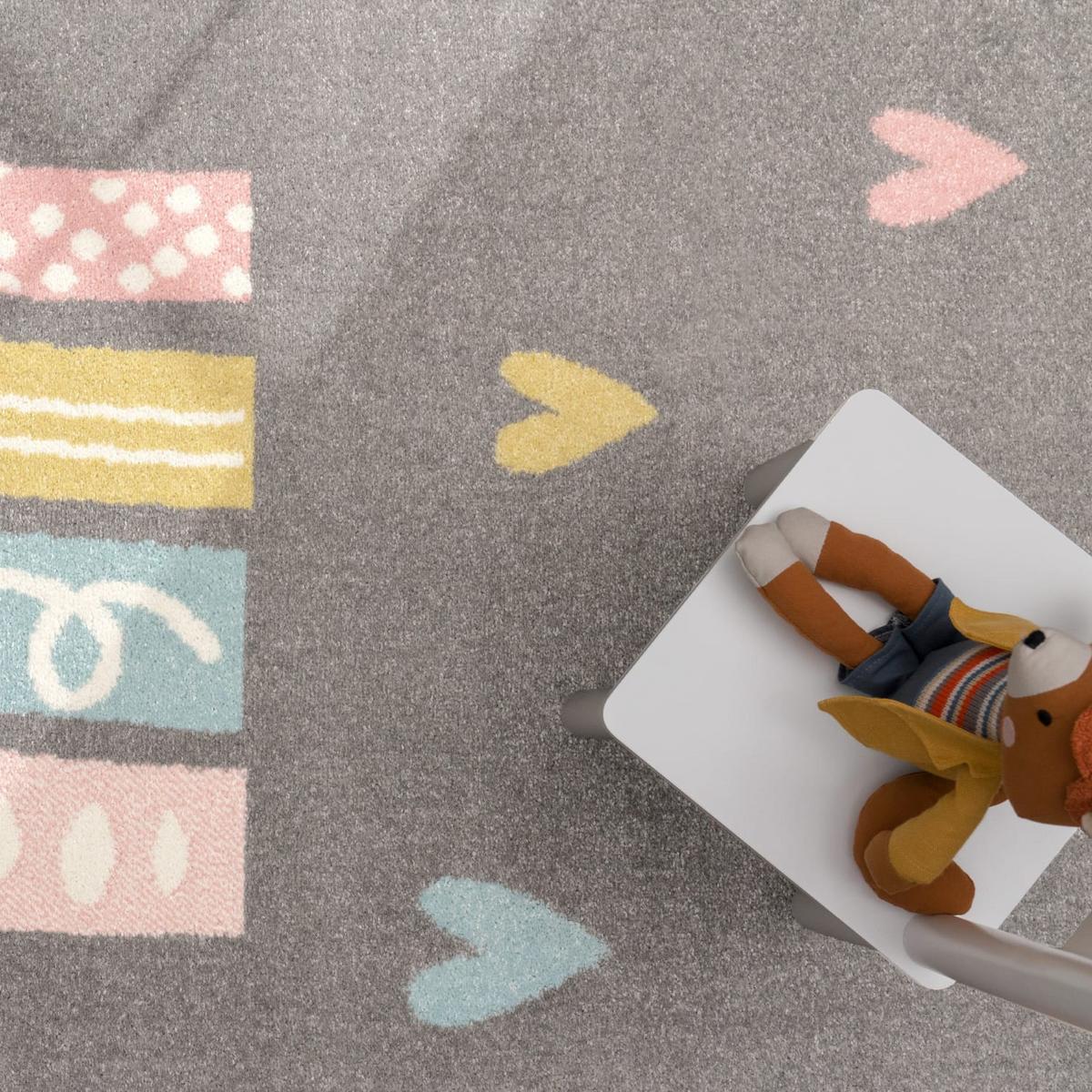 KINDERTEPPICH, mit Regenbogen-Motiv, Grau, Ø 120 cm - Grau, Textil (120/120cm) - KADIMA DESIGN