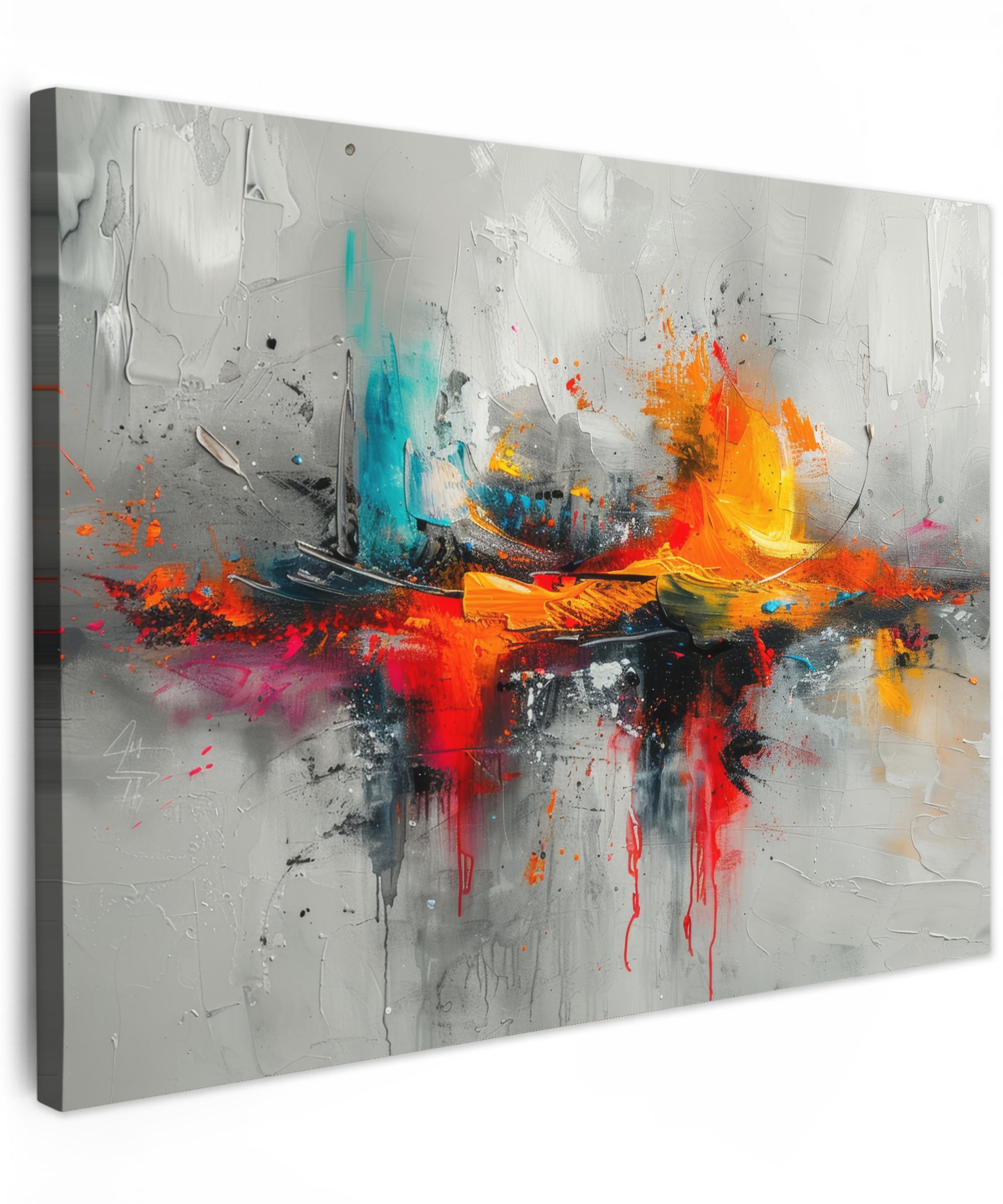 LEINWANDBILD Moderne Kunst - Orange - Grau - Abstrakt Wandbild 40x30 cm - Hellgrau, Textil (40/30cm) - MuchoWow