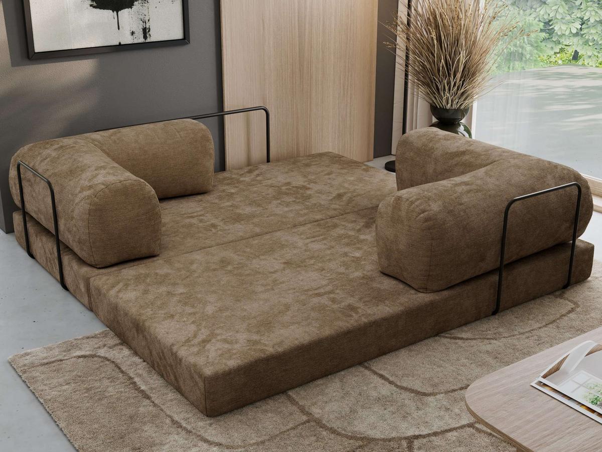 3-SITZER SOFA ORSETTO - Hellbraun Schenille glatt - Hellbraun/Schwarz, Textil/Metall (200/70/100cm) - MKS