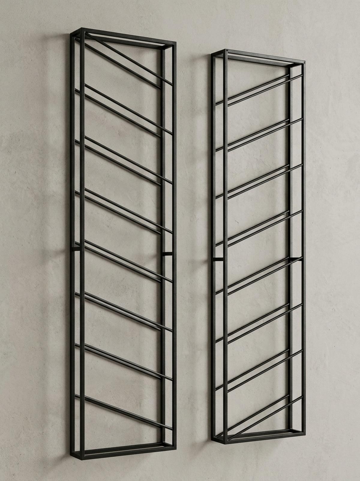 WEINREGAL STILVIN Eisen Pulverbeschichtet Wandmontage Handgefertigt, Schwarz 36x8x150 cm - Schwarz, Metall (36/150/8cm) - KADIMA DESIGN