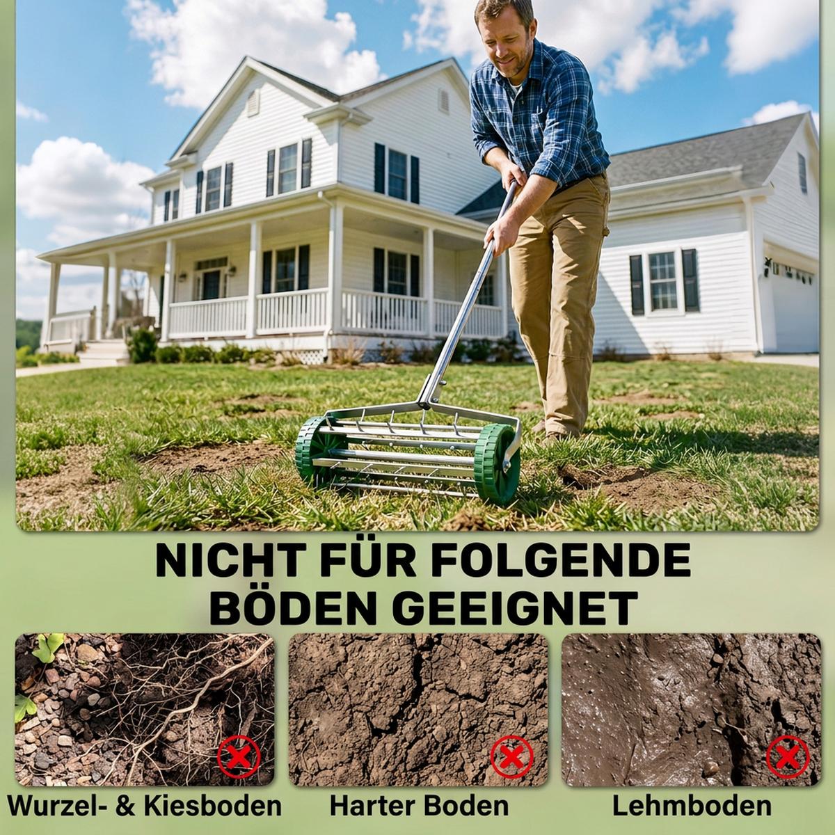 RASENLÜFTER Grifflänge, einstellbar Handvertikutierer, verzinktes Rohr, Grün+Silber - Silberfarben, Kunststoff (43.5/15/139cm) - Outsunny