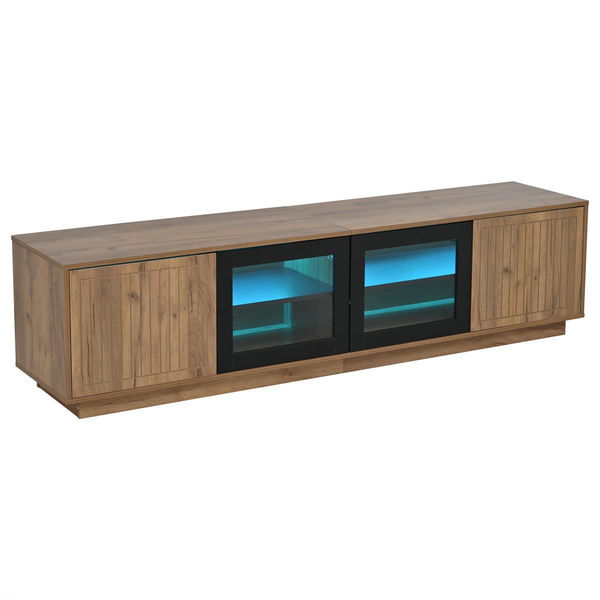 TV-SCHRANK Naturholz & Schwarz 180cm mit 4 Türen & App-LED für 75 Zoll - Naturfarben, Holzwerkstoff (180/45/40cm) - Urban Meuble
