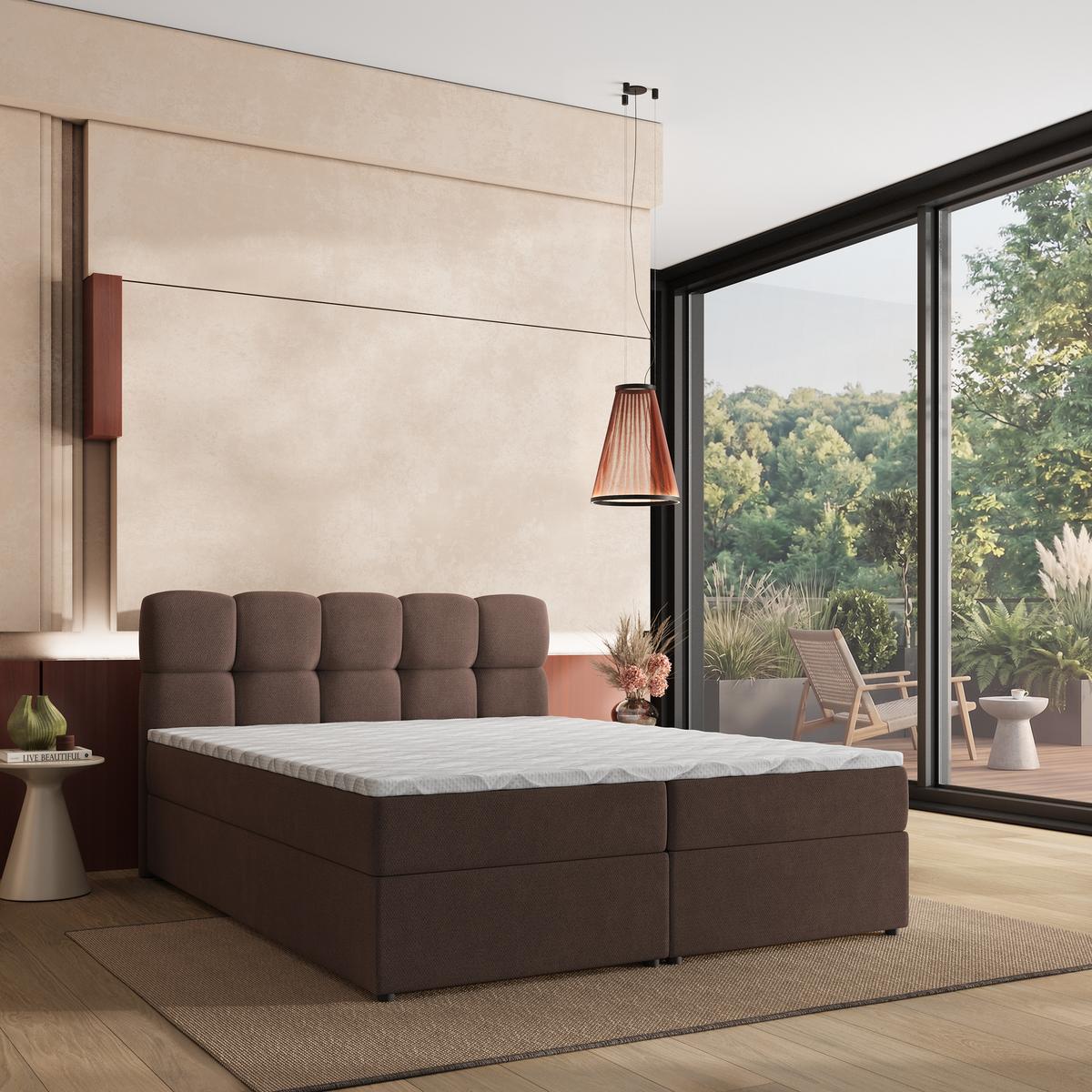 BOXBETT MERU 160x200 cm mit Matratze und Topper - Braun - Braun, Holz (160/200cm) - MASSENO