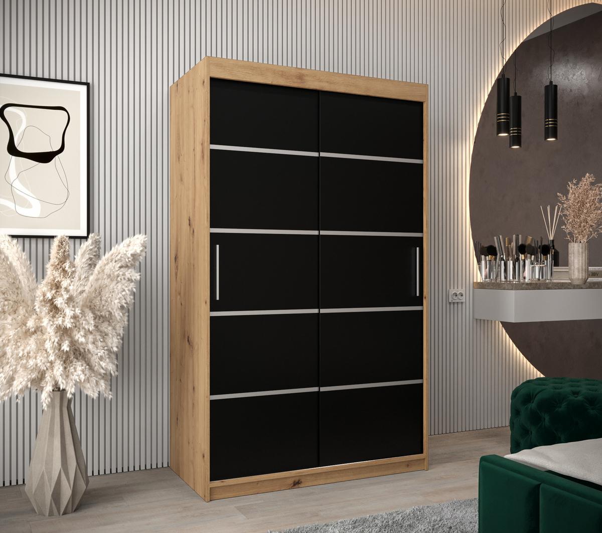 SCHWEBETÜRENSCHRANK 200/120/62 2-türig - Silberfarben/Schwarz, Holz/Kunststoff (120/200/62cm) - MÖBEL KRYSPOL