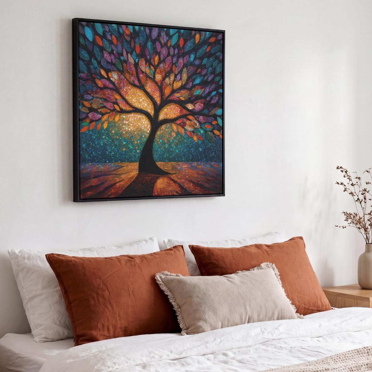 LEINWAND Bilder mit Rahmen - Mosaik - Bunt - Baum - Äste - 50x50 - Multicolor, Textil (50/50cm) - MuchoWow