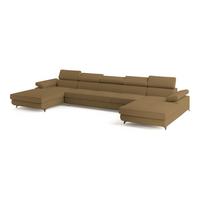 WOHNLANDSCHAFT VIVENTE Orange Boucle-Stoff mit Schlaffunktion - Orange, Holz (410/89/190cm) - MASSENO