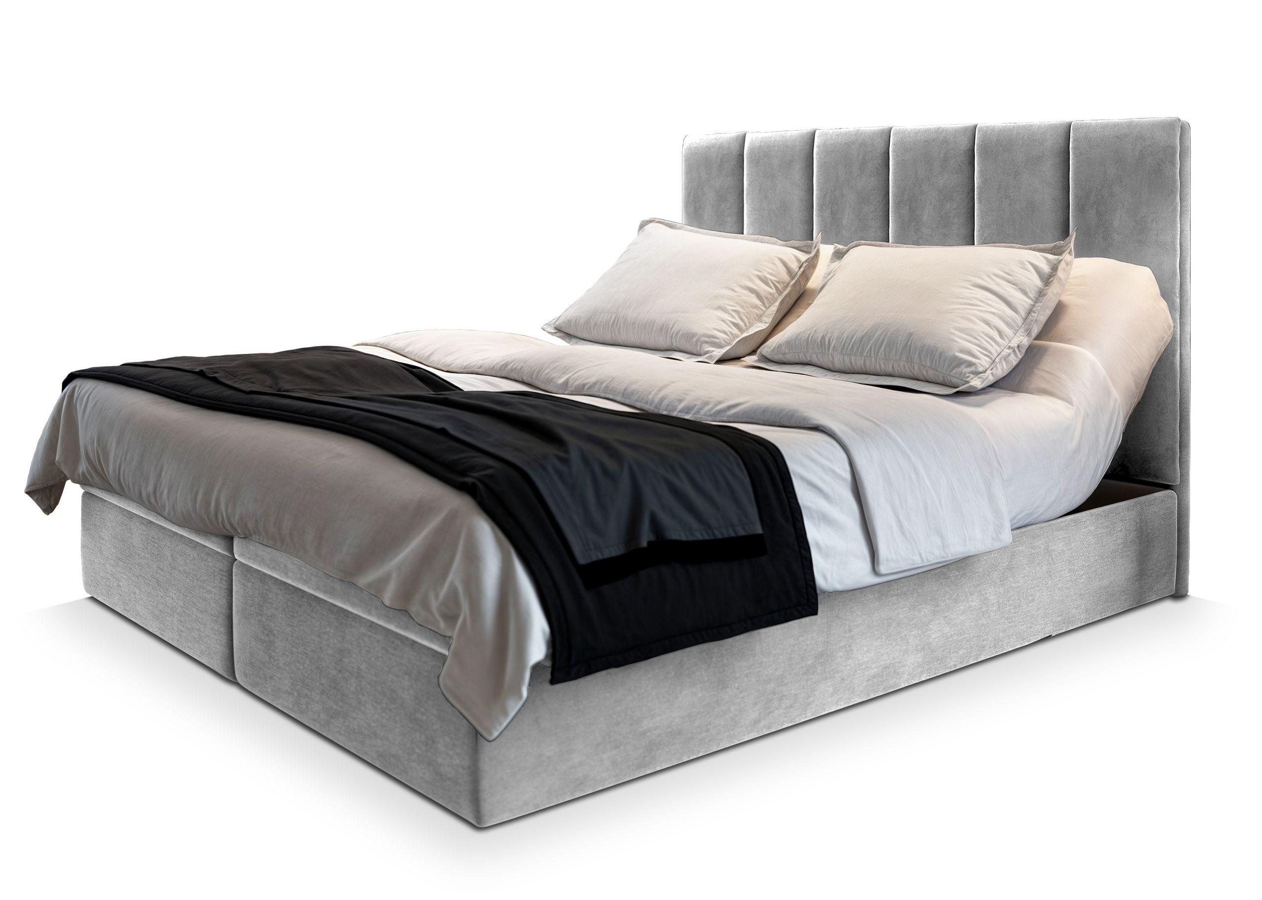 BOXBETT BARINO 180x200 cm mit Matratze und Topper - Hellgrau - Hellgrau, Holz (180/200cm) - MASSENO