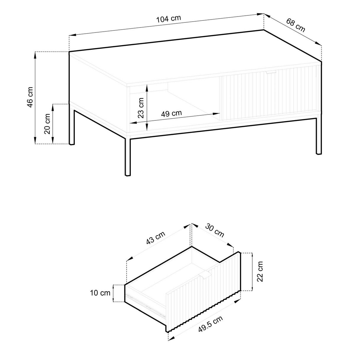 COUCHTISCH Vellore Holzoptik Eiche Schwarzgestell 104 x 68 cm - Beige/Schwarz, Holzwerkstoff/Metall (68/104/46cm) - Selsey