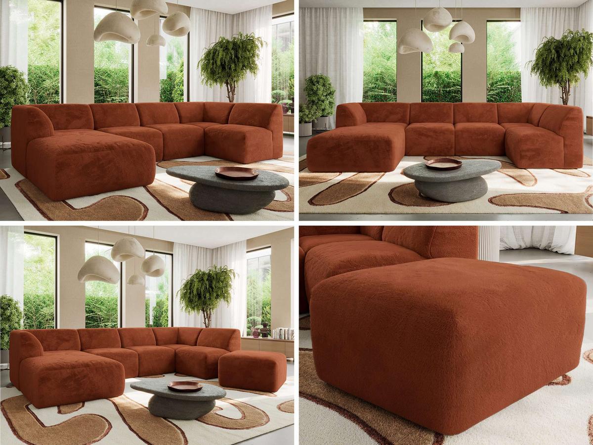 WOHNLANDSCHAFT MODARO U 6M - Orange Plüsch - Links - Schwarz/Orange, Textil (180/78/345cm) - MKS