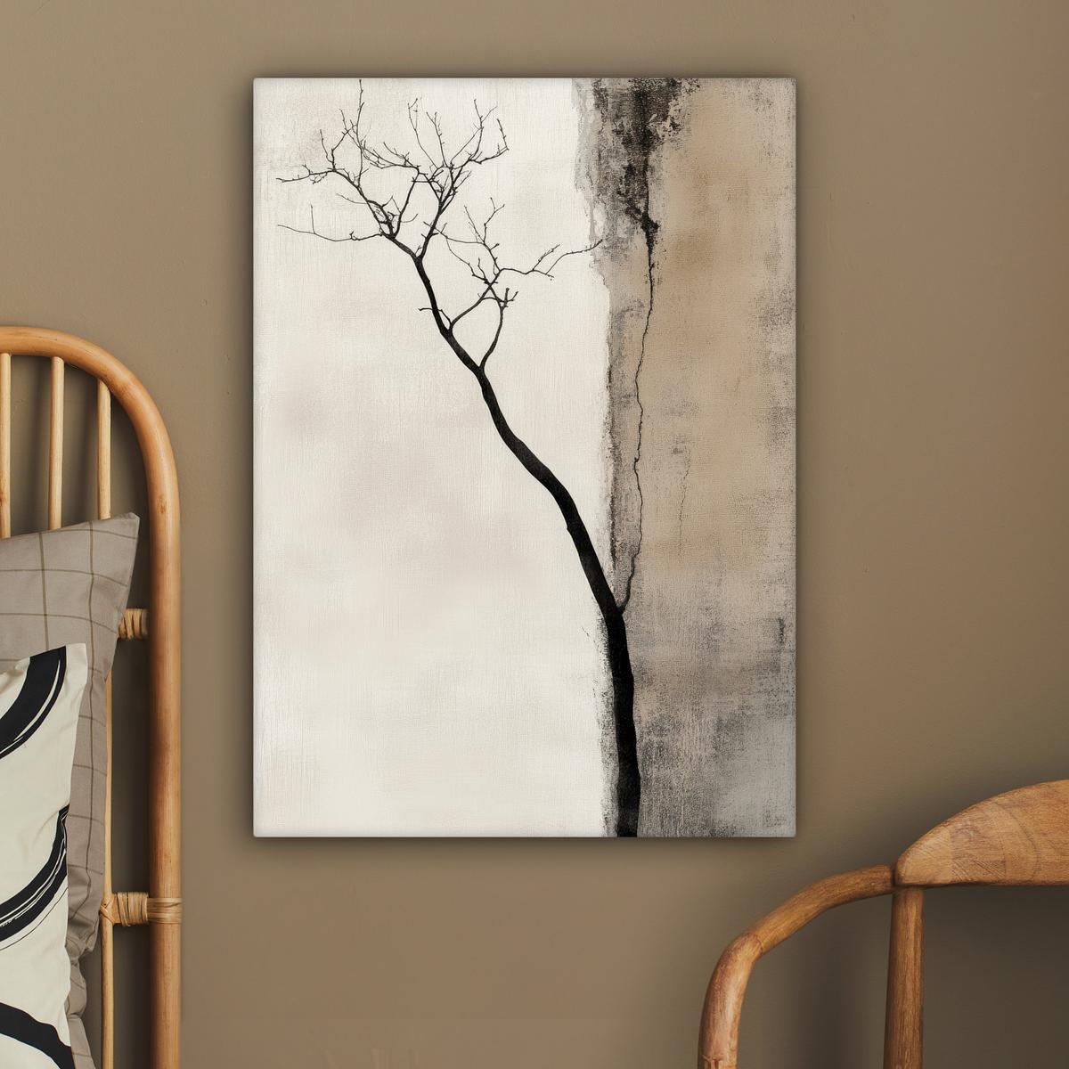 LEINWANDBILD Wabi sabi - Pflanze - Beige Wandbild Wohnzimmer 60x80 cm - Taupe, Textil (60/80cm) - MuchoWow