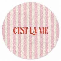 FUSSMATTE Zartrosa – Rot – Streifen – C'est La Vie 120x120 cm - Rosa, Kunststoff (120/0.4cm) - MuchoWow