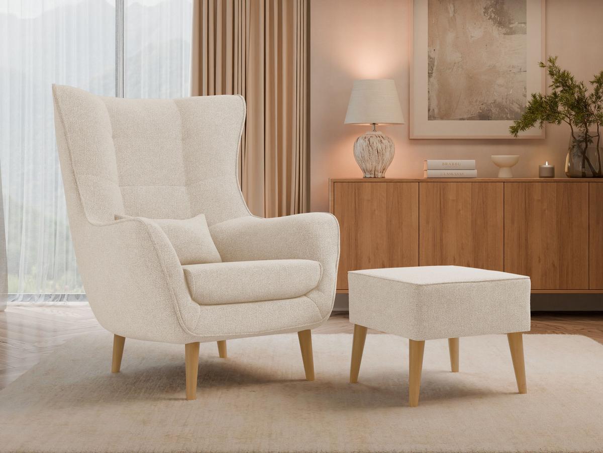 SESSEL Estjano mit Fußbank - Beige, Holz/Textil (80/106/95cm) - MIRJAN24