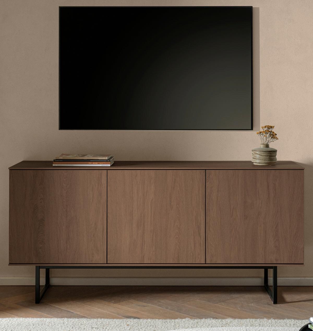TV-LOWBOARD Nussbaum 150 x 70 cm, TV Unterteil mit Push-to-Open und Komforthöhe - Nussbaumfarben/Schwarz, Holzwerkstoff/Metall (150/70/40cm) - Furn.Design