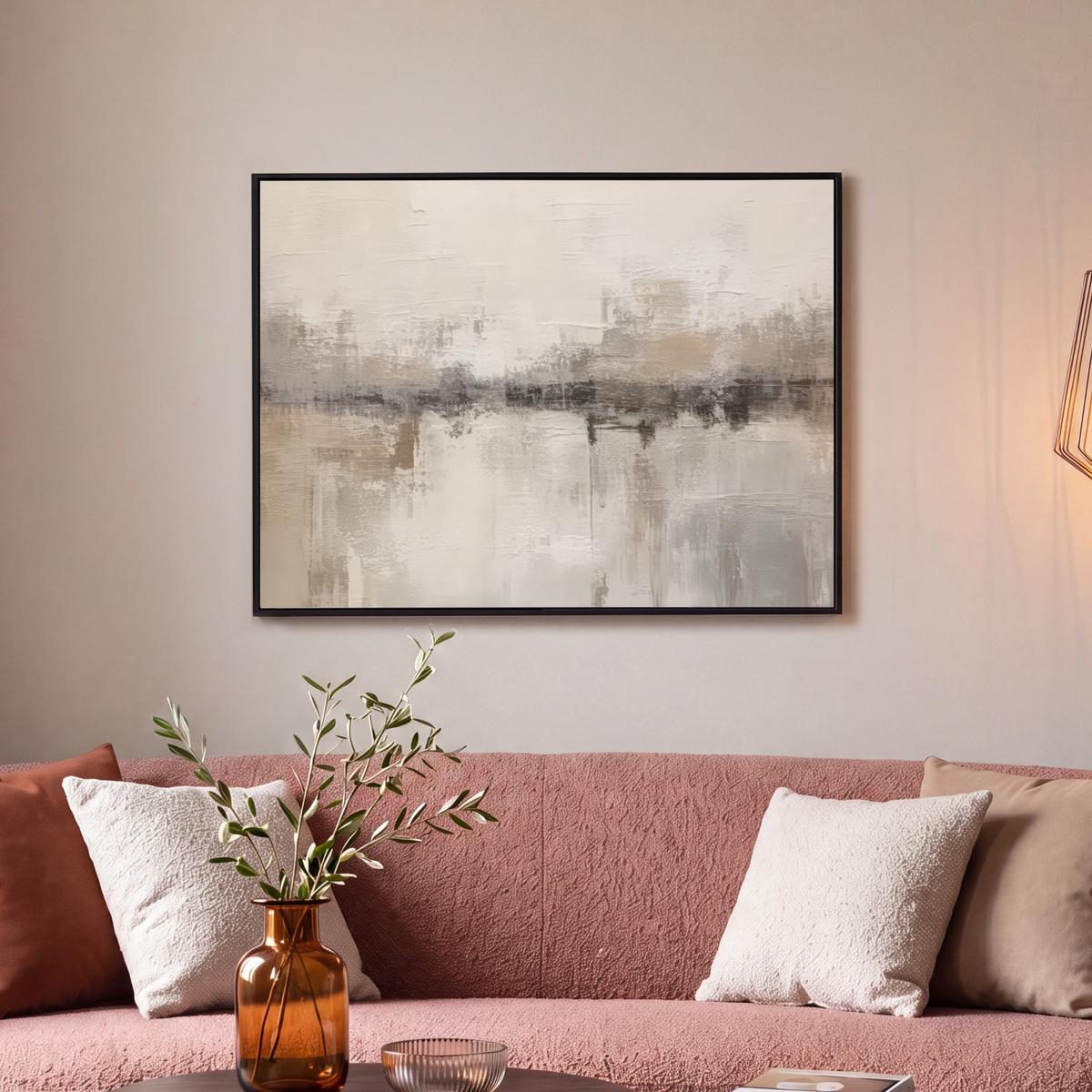 LEINWAND Bilder mit Rahmen - Moderne Kunst - Abstrakt - Beige - 80x60 - Beige, Textil (80/60cm) - MuchoWow