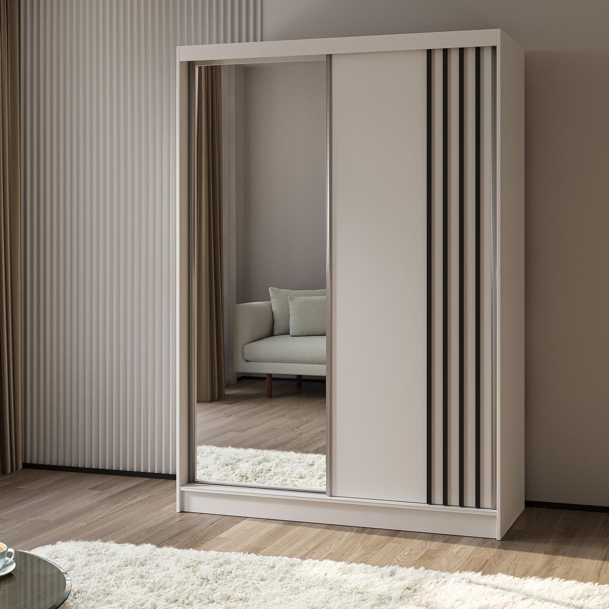 SCHWEBETÜRENSCHRANK NELVIA 150/216/61 cm 2-türig mit Spiegel Weiß - Weiß, Holzwerkstoff (150/216/61cm) - MASSENO