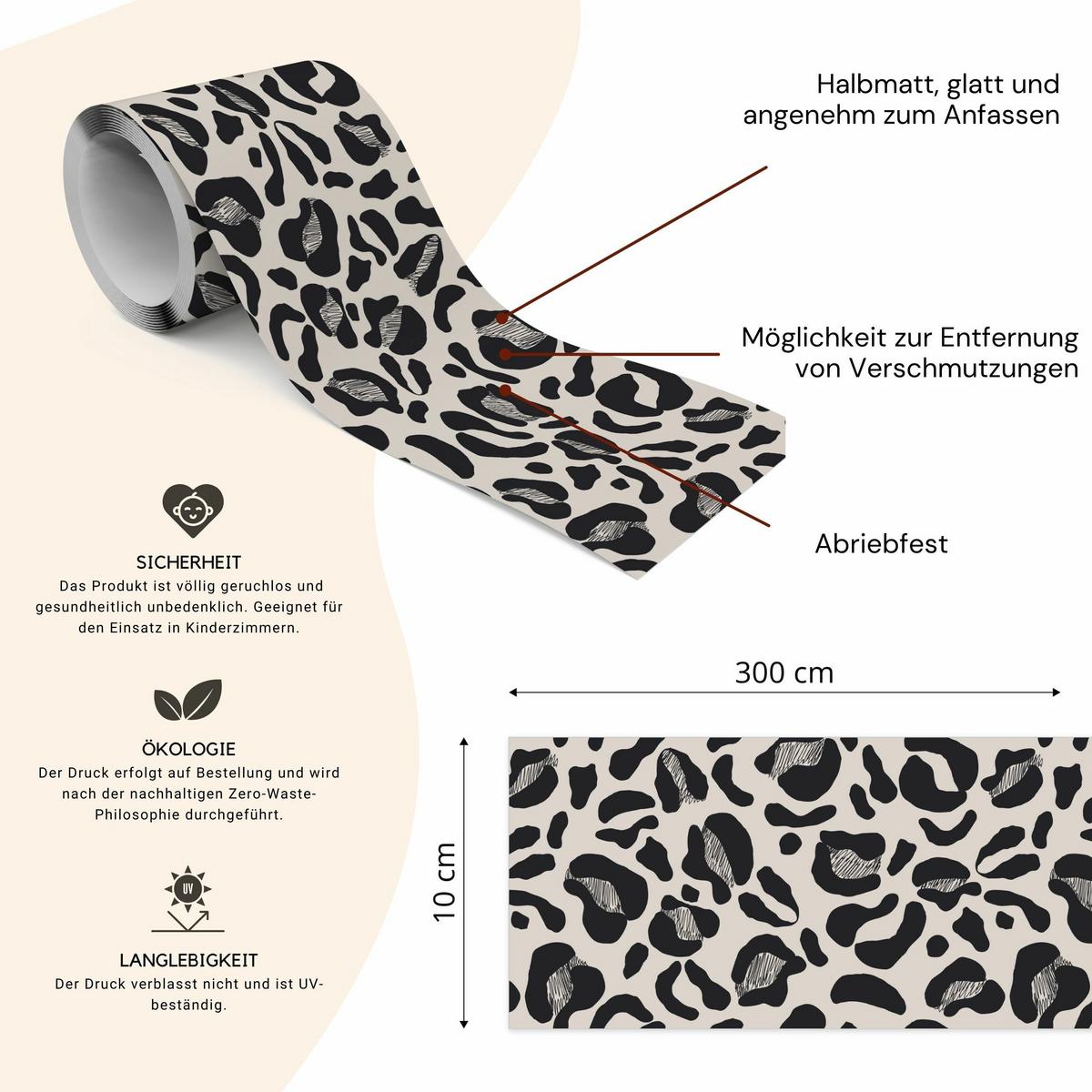 TAPETENBORDÜRE selbstklebend Abstrakt TIERMUSTER Leopardenmuster - Beige/Schwarz, Papier (10/300/300cm) - Muralo