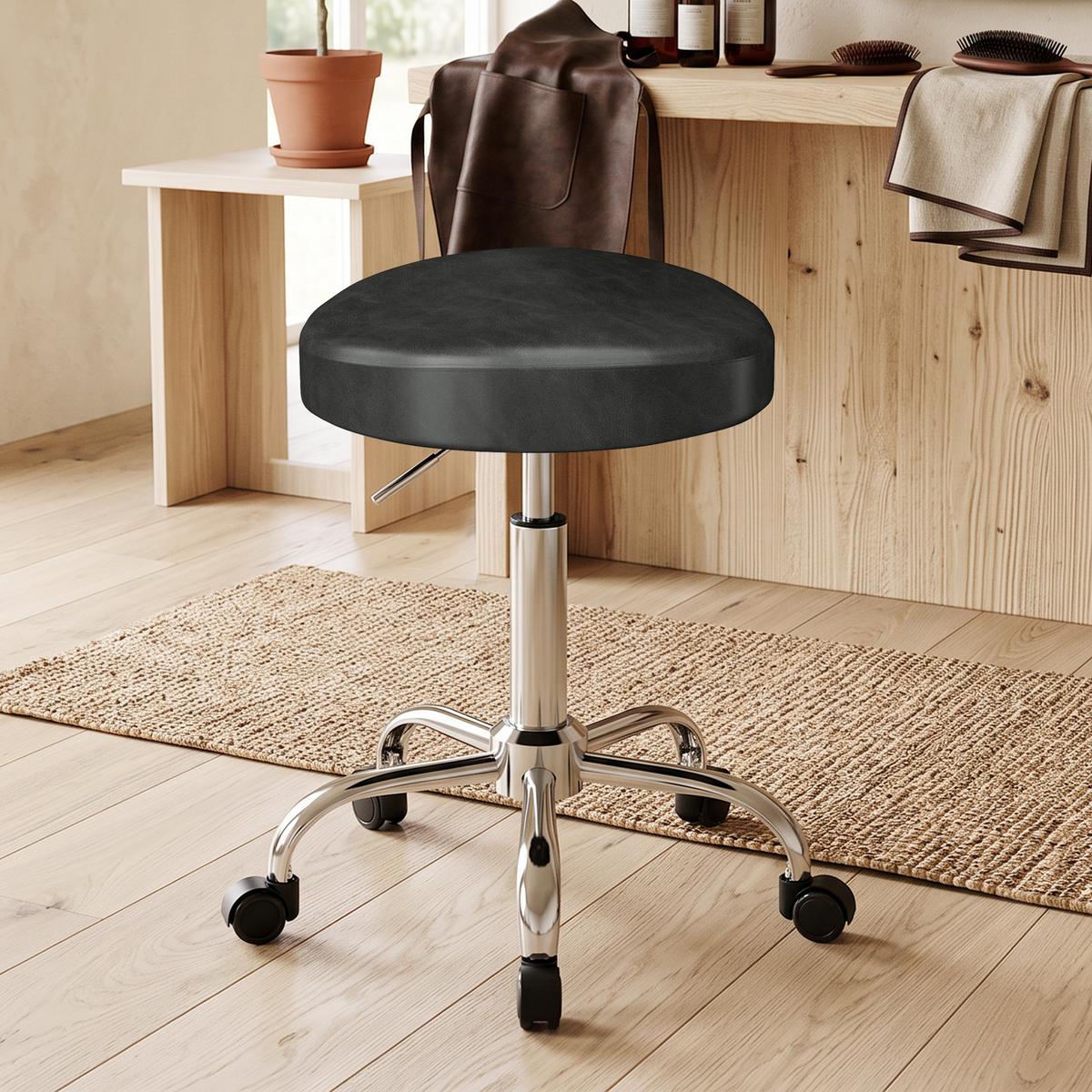 SALONHOCKER PU Metall Schwarz - Chromfarben/Schwarz, Leder/Metall (34.5/67.5/39cm) - HOMCOM