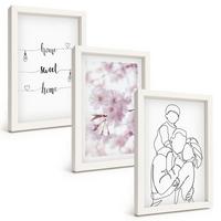 BILDER SET 3er Set - 20x30 cm Weißer Rahmen - Blumenfamilie minimalistisch - Weiß, Kunststoff (20/30cm) - TULUP