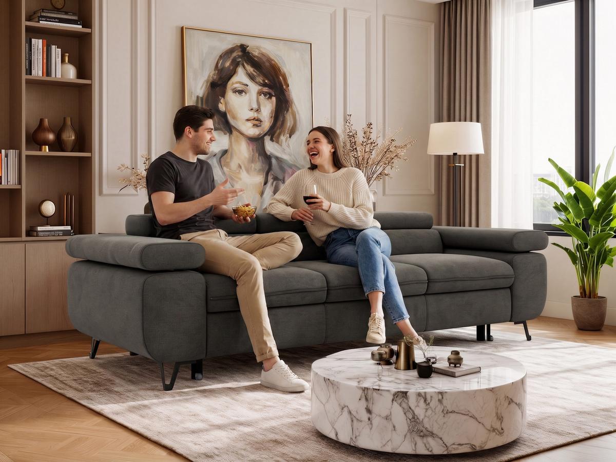 3-SITZER SOFA PETER mit Schlaffunktion - Beige Cord - Beige/Creme, Textil/Metall (262/76/99cm) - MKS