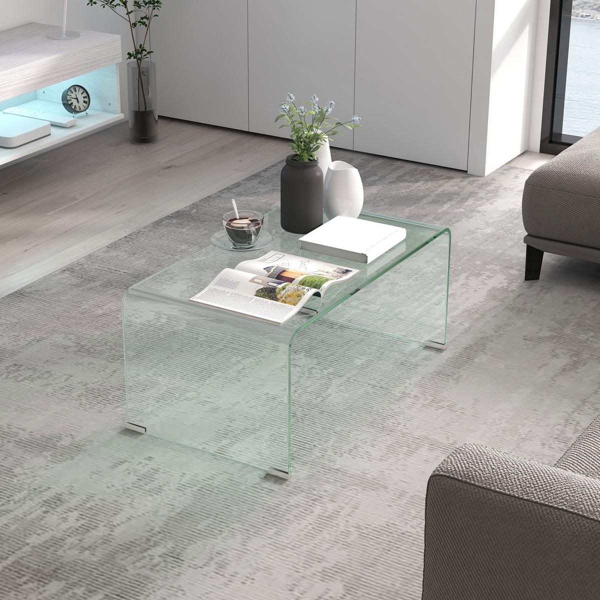 COUCHTISCH Beistelltisch aus gehärtetem Glas Moderner Kaffeetisch Transparent - Transparent, Glas (80/45/35cm) - HOMCOM