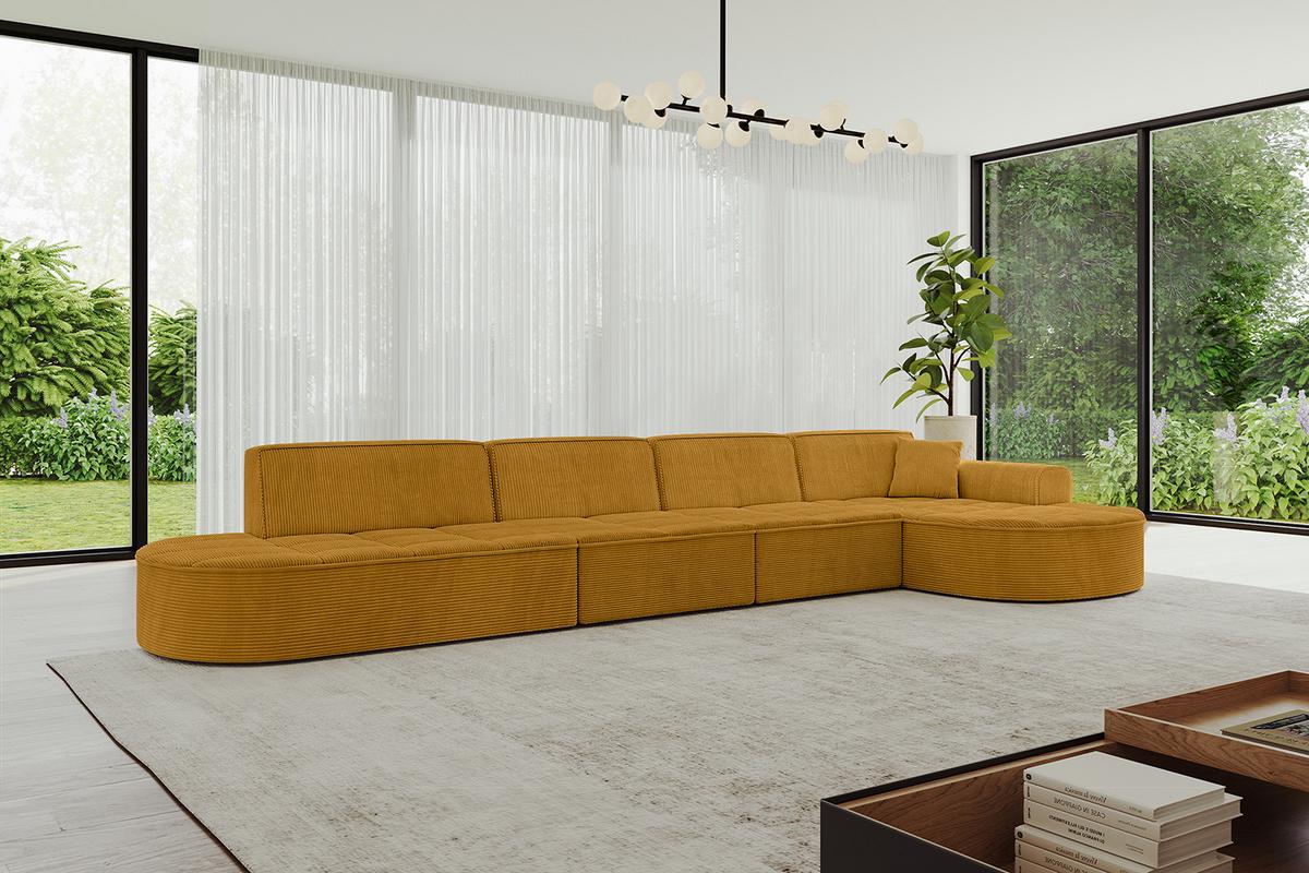 ECKSOFA Ottomane Rechts TARO-L3 - 413x171x79,5 cm Senfgelb - Currygelb/Gelb, Holzwerkstoff/Textil (413/171cm) - ALTDECOR