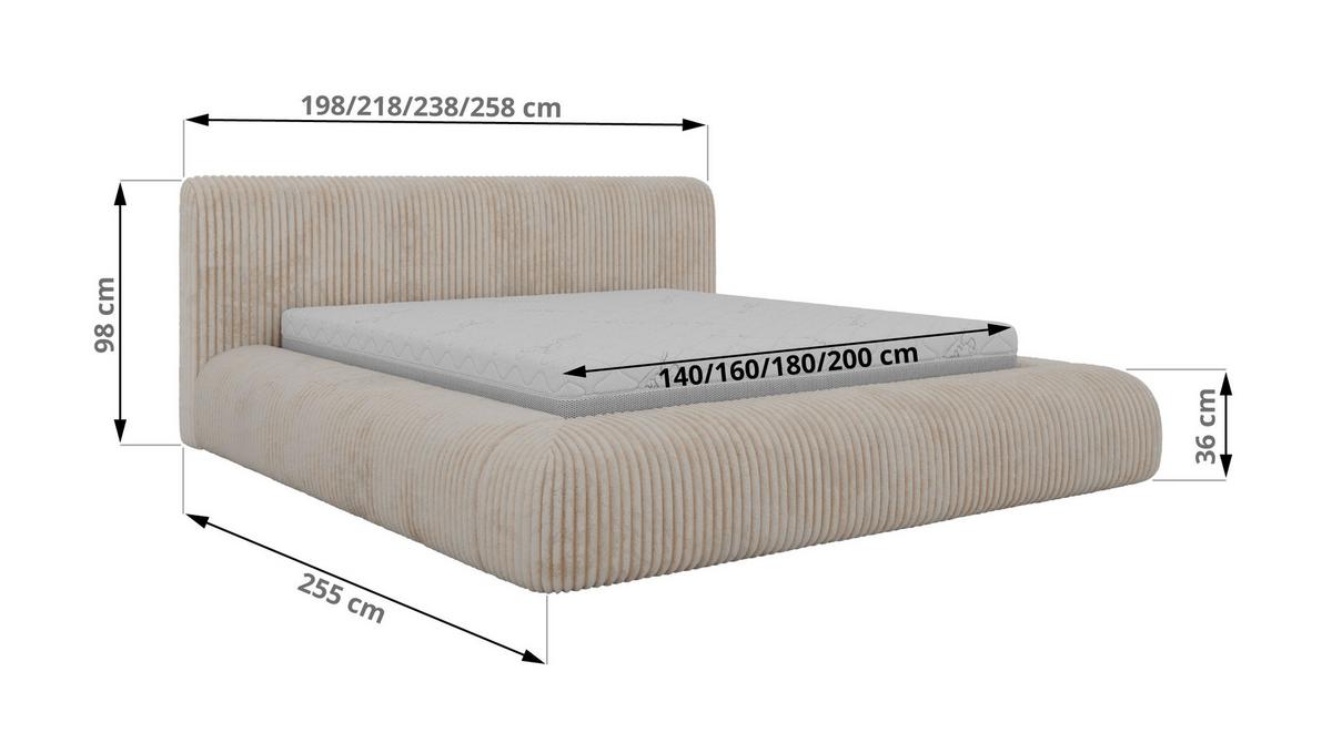 POLSTERBETT TILBEA CLASSIC 140/200 - Beige Cordstoff - ohne Matratze - Beige, Textil (140/200cm) - MKS
