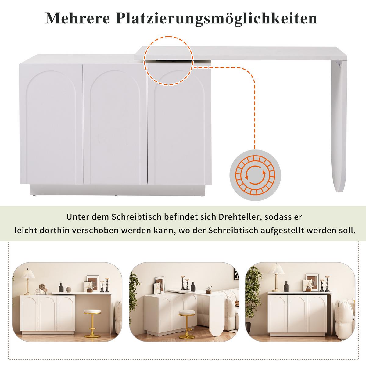 SCHREIBTISCH Weiß mit 360° Drehfunktion Flexibler Eckschreibtisch & Sideboard - Weiß, Holzwerkstoff (40/110/75cm) - Urban Meuble