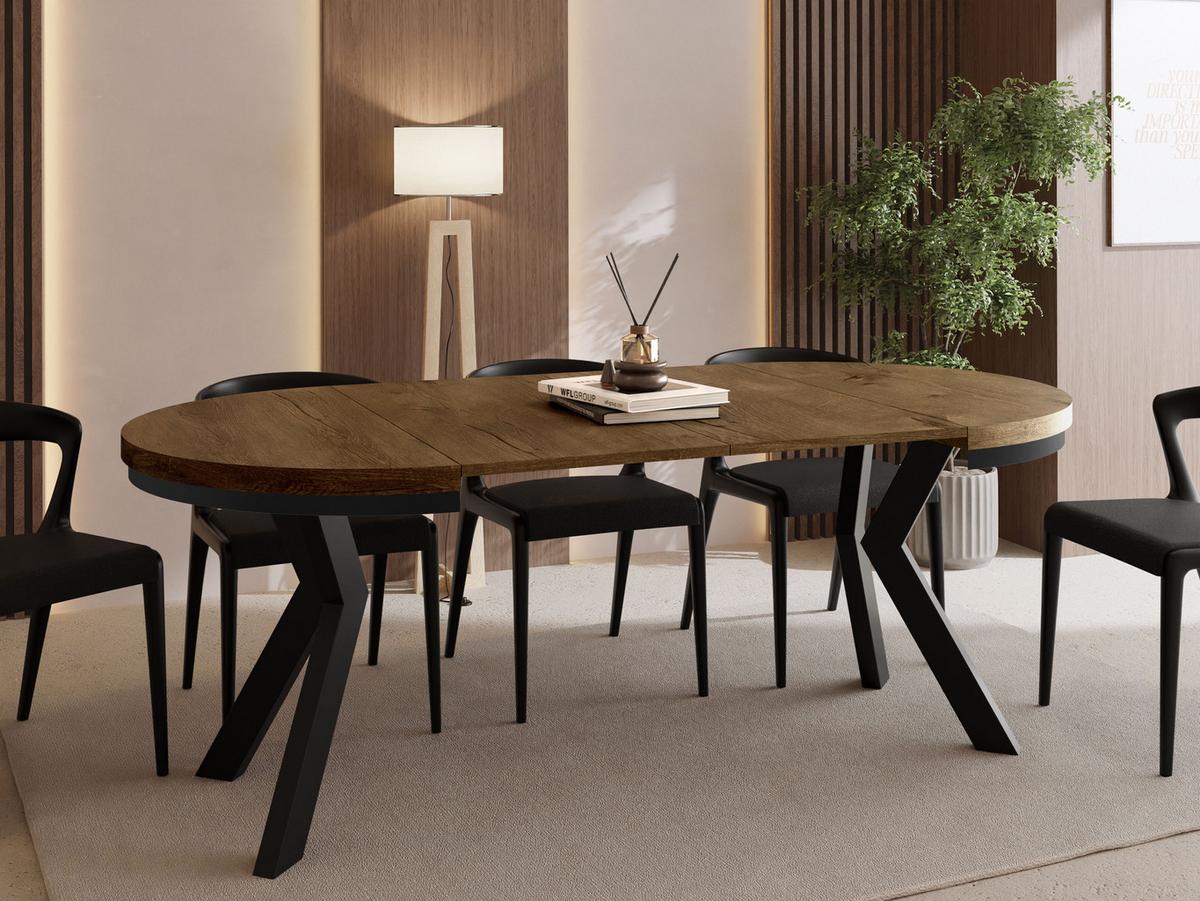 ESSTISCH Savio Neo rund ausziehbar verlängerbar XXL, Eiche Braun Rustikal 100-200/100/77 cm - Alteiche/Schwarz, Holz/Holzwerkstoff (100/200/77cm) - WFL GROUP