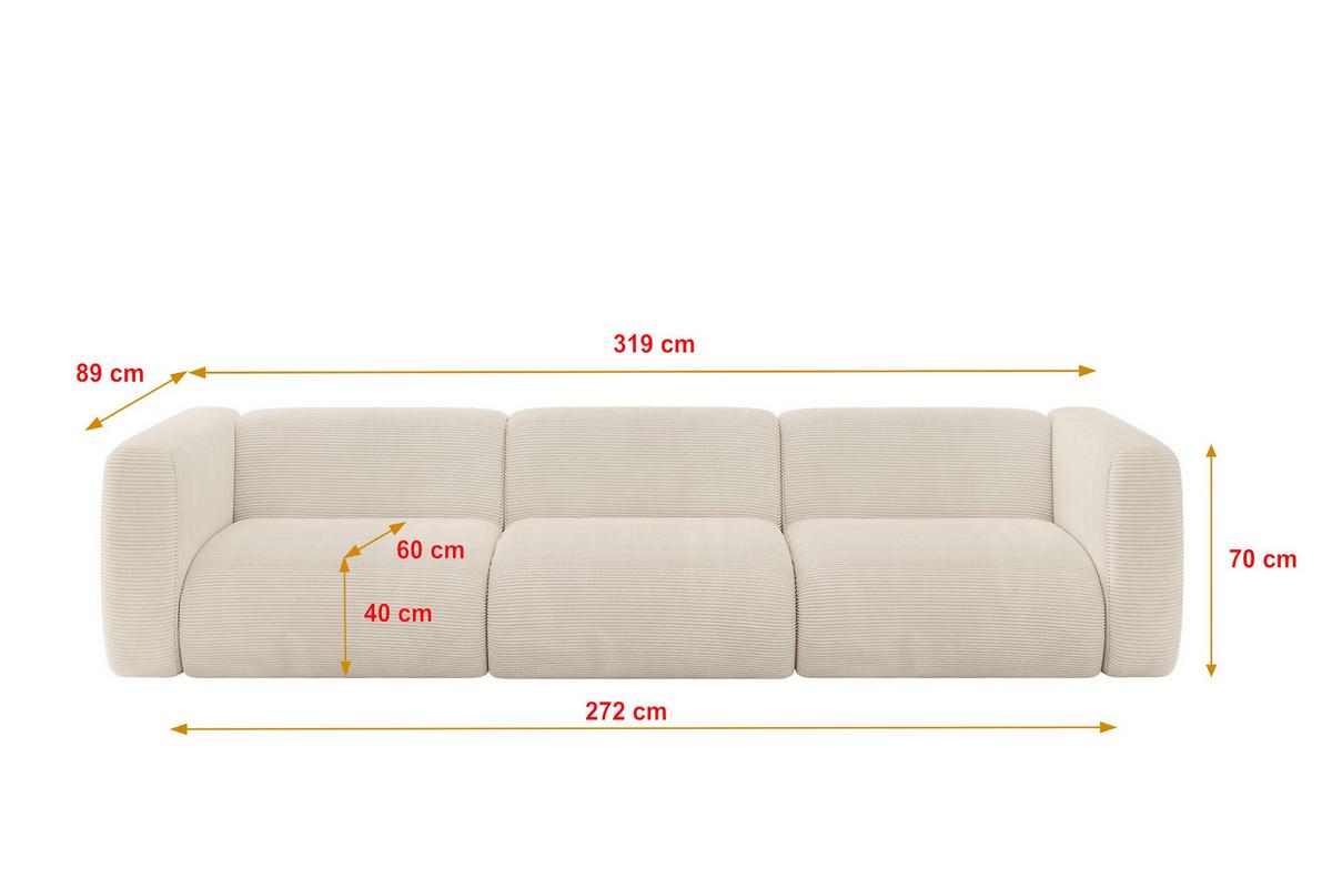 MODULARES Sofa 3-SITZER MIRA-S2 319x89x70 Beige cm Cord - Sandfarben/Beige, Holzwerkstoff/Kunststoff (319/70/89cm) - ALTDECOR