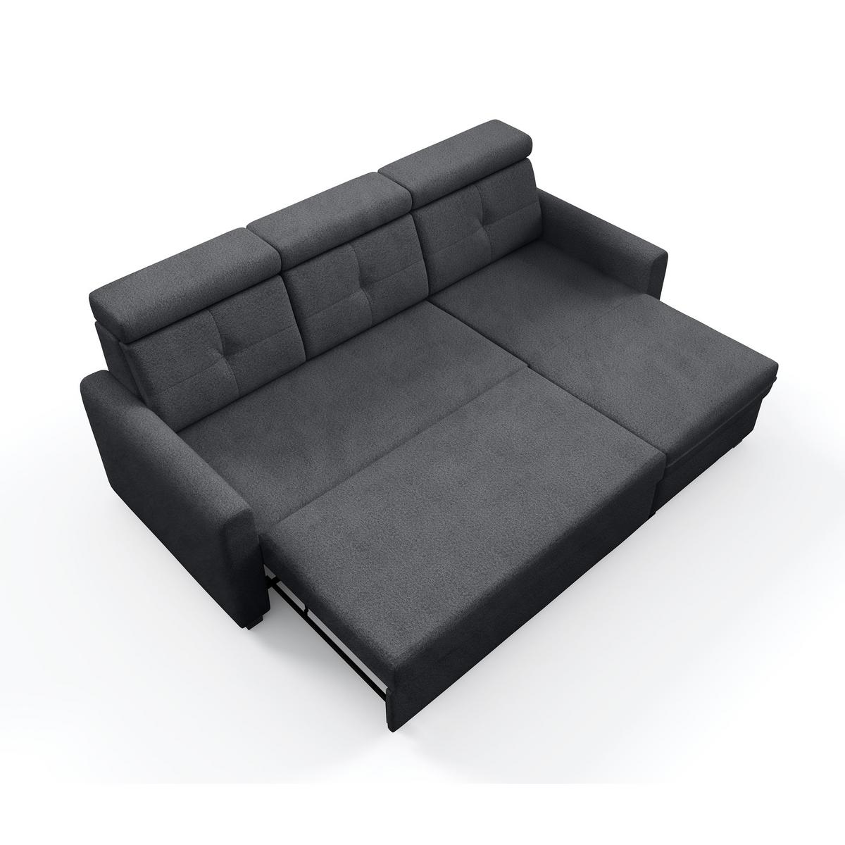 ECKSCHLAFSOFA Milano, Dunkelgrau, rechts - Dunkelgrau/Schwarz, Textil (217/166cm) - Beautysofa