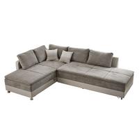 ECKSOFA-DAUERSCHLÄFER Doppelbett Boxspring Federkern Topper, Schwenkteil rechts B306/T223/H95 cm, Kunstleder Beige+Mikrofaser Graubraun / 15102 - Chromfarben/Graubraun, Kunststoff/Textil (306/223cm) - luma-home