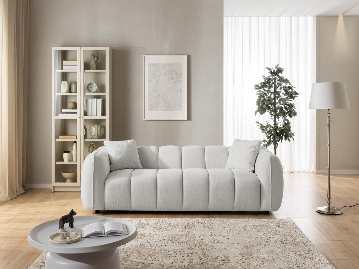 3-SITZER SOFA Nubira in tief gesteppter Bubble-Optik aus weichem Hellgrau Strukturstoff im modernen Design - Hellgrau/Schwarz, Holz/Kunststoff (228/69/89cm) - S-Style Möbel