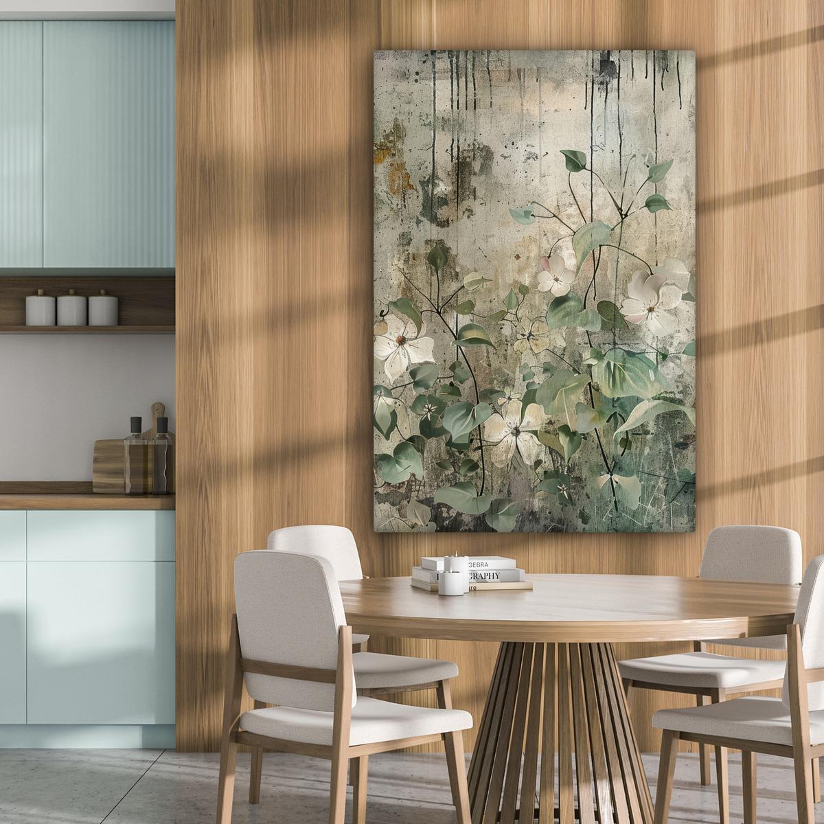LEINWANDBILD Blumen - Blätter - Abstrakt - Modern Deko XXL 80x120 cm - Grau, Textil (80/120cm) - MuchoWow