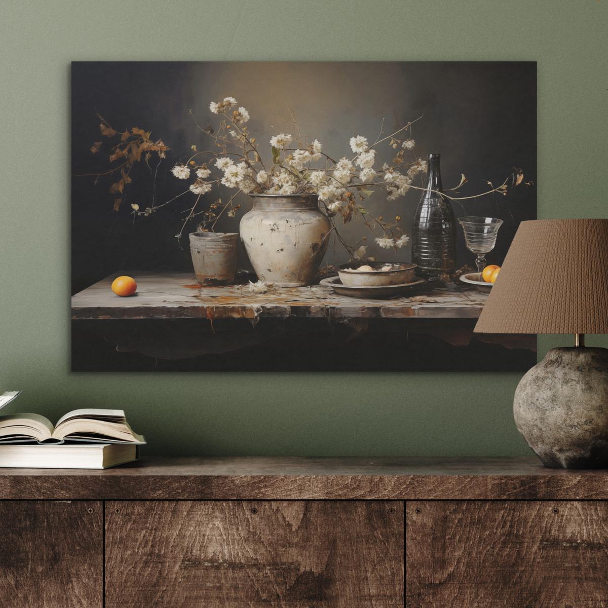 AKUSTIKBILD Stilleben - Blumen - Blumenstrauß - Vase - Wein Wanddeko 70x50 cm - Schwarz, Kunststoff (70/50/0.9cm) - MuchoWow