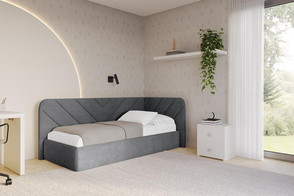 EINZELLBETT Jugendbett mit Bettkasten, Links - FIKY 80x200 Dunkelgrau - Graphitfarben, Holzwerkstoff/Textil (80/200cm) - ALTDECOR